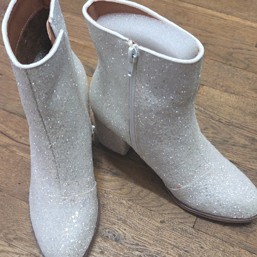 Corkys Cream Heeled Boots with Glitter Finish